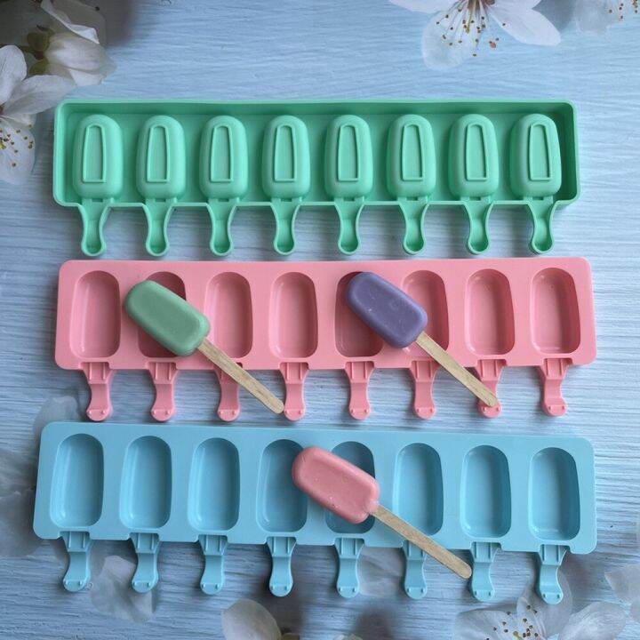Large 8 Cavity Silicone Ice Cream Mold Simple Oval Square Chocolate