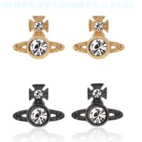 Vivienne Westwood Queen Mother Of The West Vw Vivienne Vivienne Mini Size Diamond LONDON Earrings Gold And Silver Couple Simple Europe And The United States