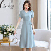 Temperament Women A-Line Dress Streetwear V-Neck Designer Dress Casual Work Office Ladies Formal Summer Lace Up Elegant Dress