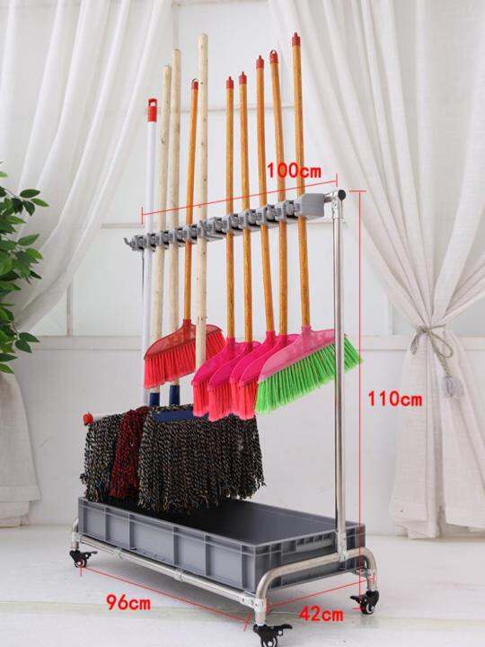 Mop, broom, movable rack, rack, shelf, and finishing. Pushpull