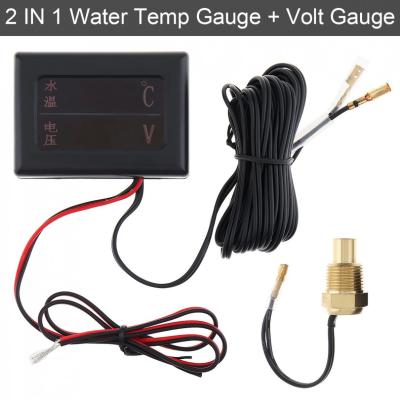 12V 24 V Universal 2 In 1 Digital Anti-shake Water Temperature Gauge Volt Gauge Meter with Sensor for Car Truck