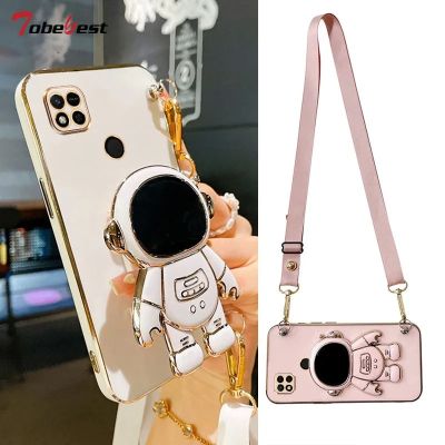 Crossbody Lanyard Astronaut Bracket Plating Case for Xiaomi Redmi 12C 10C 10A 10 9 9A 8 8A 7 Silicone Cover