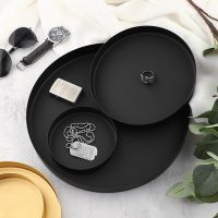 MOONBIFFY Round Stainless Steel Storage Trays for Jewelry Necklace Cosmetic Dessert Snacks Nut Plate Nordic Home Organizer Baking Trays  Pans