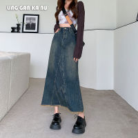 LING GAN KA NU Womens denim skirt  fashion Korean style retro high waist slim design hot girl lotus leaf bag hip casual fishtail skirt