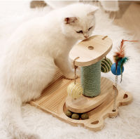 Wooden Cat Scratching Post Sisal Scratcher Toy with 23 Layer Tracks Spinning Cat ToysTurntable with Interactive Balls