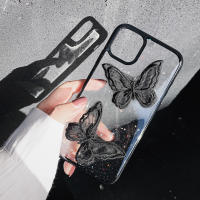 Black Lace Butterfly Phone Case For 13 8 7 Plus 11 12 Pro Max Xs Max X XR Luxury Shining Soft Case Colorful Fashion Shell