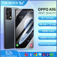 โทรศัพท์มือถือ OPPQ A96 5G สมาร์ทโฟน 6.7 นิ้ว HD+รองรับ2ซิม Smartphone 4G/5G แรม16GB รอม512GB 6800mAh โทรศัพท์ 24MP+48MP โทรศัพท์ถูกๆ Android 11.0 Mobile phone โทรศัพท์ ถูกๆ ดี โทรศัพท์สำห รับเล่นเกม โทรสับราคาถูก COD โทรศัพท์เล่นเกม เมนูภาษาไท มือถือ