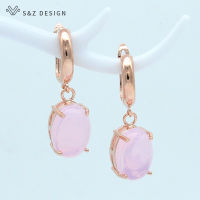 S&amp;Z New Oval Cute Smooth Egg Shape Dangle Earrings 585 Rose Gold JapaneseKorean For Women Girls Jewelry Wedding Party Gift