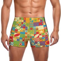 Figures Retro 60s Swimming Trunks Colorful Geometric Durable Trending Swim Boxers Large Size Pool Man Swimwear Swimwear