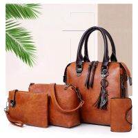 Valenkuci กระเป๋าสะพายไหล่กระเป๋าถือสําหรับสตรีเครื่องหนัง Messenger Tote Bolsa 4ชิ้น/ชุด