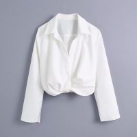 2021MUJER Za White Shirt Women Pleated Crop Top Woman Vintage Long Sleeve Summer Blouse 2021 Fashion Casual Female Blouses Shirts