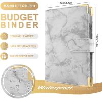 A6 Leather Marble Notebook Binder Budget Planner Money Organizer for Cash Savings with 6 Envelope Pockets Stickers