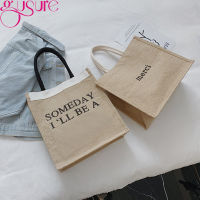 Gusure Simple Letter Shopping Bag Cotton Linen Handbag Women Large Capacity Casual Shoulder Bag Fashion Lady Travel Tote Purse