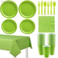 ▲✘ Pure Green Disposable Plastic Party Tableware Cup Plate Napkin Kids Birthday Party Decor Wedding Green Jungle Theme Supplies