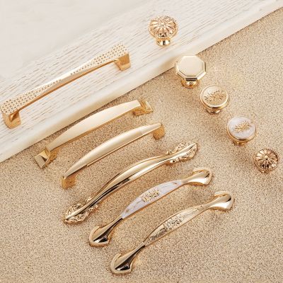 Champagne Gold Door Handles Zinc Alloy Cabinet Handle Drawer Knobs European Wardrobe Pulls Kitchen Handle Furniture Hardware