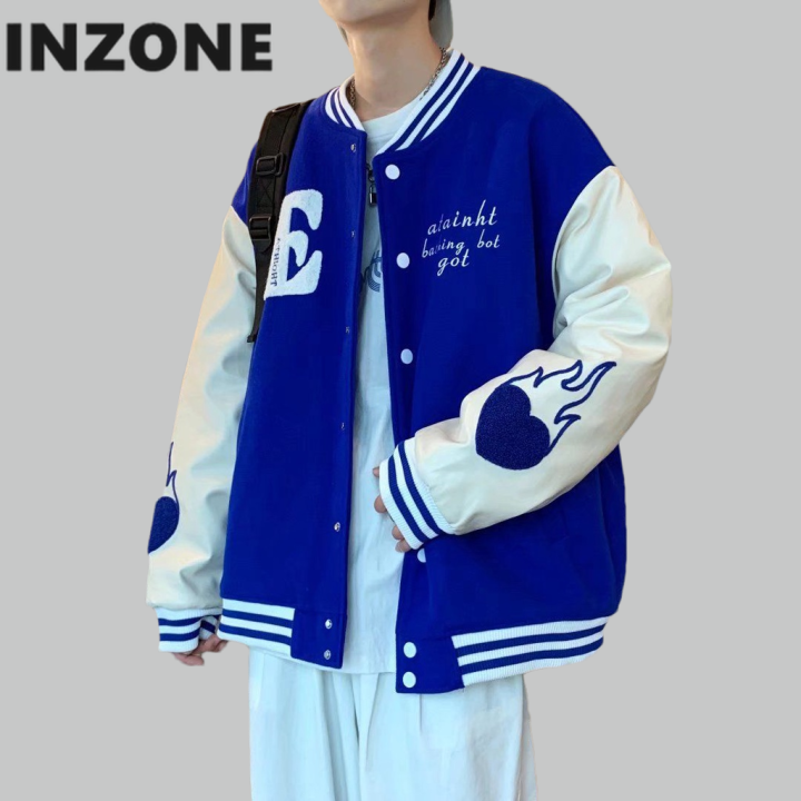korean retro baseball suit embroidered varsity jacket plus size long