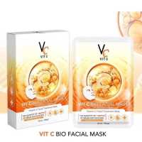 แผ่นมาร์คหน้า VC น้องฉัตร Ratcha Vit c bio facial mask ขาวกระจ่างใส 1 กล่องมี 6 แผ่น