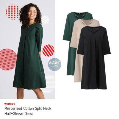 ยู นิ โคล่  ชุดเดรส  Cotton Split Neck Half-Sleeve Dress  สภาพเหมือนใหม่