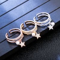 Cubic Zirconia Copper Ring Open High Quality For Woman Pearl Five-Pointed Star Adjust Simple Fashion Jewelry New 2022