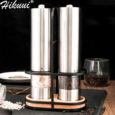 Stainless Steel Electric Pepper Grinder Portable One-handed operation Spice Grain Mill with Led Light Home Kitchen Grinding Tool