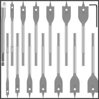 15ชิ้นชุดบิตสว่านเจาะ6มิลลิเมตร-25มิลลิเมตรคาร์บอนเหล็กบิตแบบแบนชุดบิตที่มีก้านเชื่อมต่อและประแจพายชุดบิตบิตแบบแบนสำหรับการเจาะ