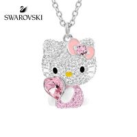 Swarovski ต้นฉบับสวารอฟส HELLO KITTY น่ารักสีชมพูกระดูกไหปลาร้าสร้อยคอโซ่กระดูกไหปลาร้า ของขวัญวันเกิดวันวาเลนไทน์