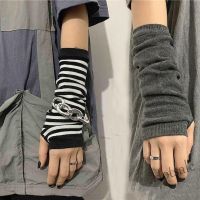 【hot sale】✶✤℡ D13 Cosplay Darkly Ninja Mittens Oversleeve Black Punk Long Fingerless Gloves Women Men Gothic Hip-hop Mitten Warm Cuff Anime Striped Arm Sleeve Gloves