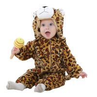 Unisex Toddler Leopard Print Hooded 2-3Y Baby Animal Costumes Halloween Dress Up Romper Soft Facecloth Warm and Cute Pajamas