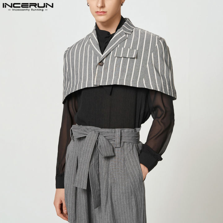 incerun-เสื้อปอนโชผู้ชายเสื้อโค้ทลายทางแจ็คเก็ตสั้นเสื้อยืดเสื้อครอปเสื้อชุดเดรสปาร์ตี้เสื้อนอก-สไตล์ตะวันตก
