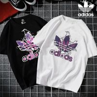 Adidas เสื้อยืดแขนสั้น ทรงหลวม พิมพ์ลาย สีม่วง 100% แฟชั่นคู่รัก สําหรับทุกเพศ