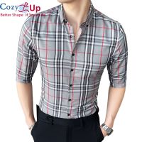 Cozy สไตล์อังกฤษเสื้อ3/4ผู้ชาย Slim ลายสก๊อต Batik Lapel