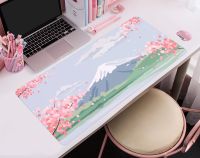 Kawaii Fuji Table Pad แผ่นรองเม้าส์ภูเขาสไตล์ญี่ปุ่น แผ่นรองเม้าส์ขนาดใหญ่พิเศษ แผ่นรองเม้าส์ XXL สีชมพูแผ่นรองเม้าส์ธรรมชาติสำหรับเครื่องเกม 900x400