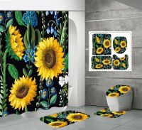 Sunflower Butterfly Shower Curtains Beautiful 3d Print Toilet Cover Bath Mat Non-Slip Rug Set Bathroom Curtain with 12 Hooks