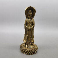 100% High-quality ทองเหลืองโบราณสามด้าน Guanyin ห้องนั่งเล่นในบ้านตกแต่งโบราณคอลเลกชัน Copperware Pure แม่กวนอิมทองแดงบูชาตกแต่ง