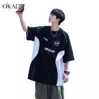 ✗☞❁ OKADY สไตล์วินเทจ เสื้อยืดผู้ชายวัยรุ่นญี่ปุ่นยอดนิยมคอกลมอินเทรนด์อินแขนสั้นแฟชั่นอินเทรนด์แบรนด์ขี้เกียจด้านบน