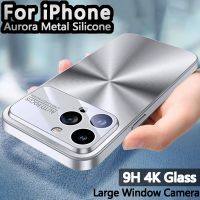 Original Metal Aurora Cover For Apple Silicone Case Iphone 15 14 Plus 11 12 13 Pro Max 9H 4K Glass Large Window Camera Protector
