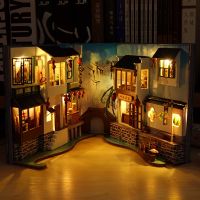 (Leisurely) DIY ชั้นวางหนังสือตกแต่งหนังสือกรณีไฟ LED Booknook ชั้นวางแทรก DIY ประกอบ Bookends Build-ความคิดสร้างสรรค์ Bookends ชุดของเล่นของขวัญ