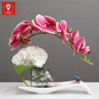 MZD【flower Set + Desktop Ceramic Vase】butterfly Orchid Bonsai Potted Modern Home Living Room Desktop Decoration Storefront Display Decoration