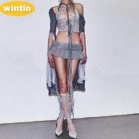 Wintin 2023 Summer New Womens Clothing Hot Girl Pleated Halter Bell Sleeve Top Low Waist Navel Half-Length Skirt Outfit Women