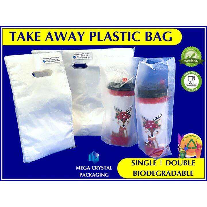 Take Out / Away Plastic Bag for Milk Tea Cups Single and Double Plastic