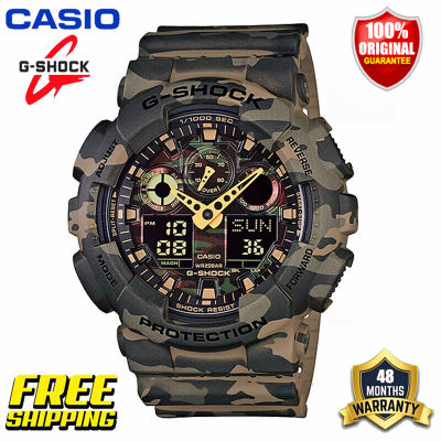 New 100% Original Casio G-Shock GA100 Men Sport Watch Dual Time Display 200M Water Resistant Shockproof and Waterproof World Time LED Auto Light Gshock Man Boy Sports Wrist Watches 4 Years Warranty GA-100CM-5A Army Green (Ready Stock Free Shipping)