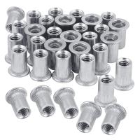 Nut 100Pcs 1/4In-20UNC Stainless Steel 304 Finish Flat Head Rivnut Threaded Insert Nut Knurled Body Vertical Rivets Nut Spare Parts