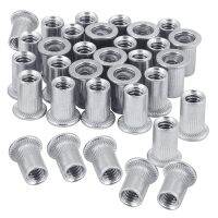 Nut 100Pcs 1/4In-20UNC Stainless Steel 304 Finish Flat Head Rivnut Threaded Insert Nut Knurled Body Vertical Rivets Nut Replacement Spare Parts