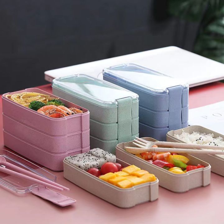 Portable 3-layer Japanese Lunch Box With Utensils, Bento Box 