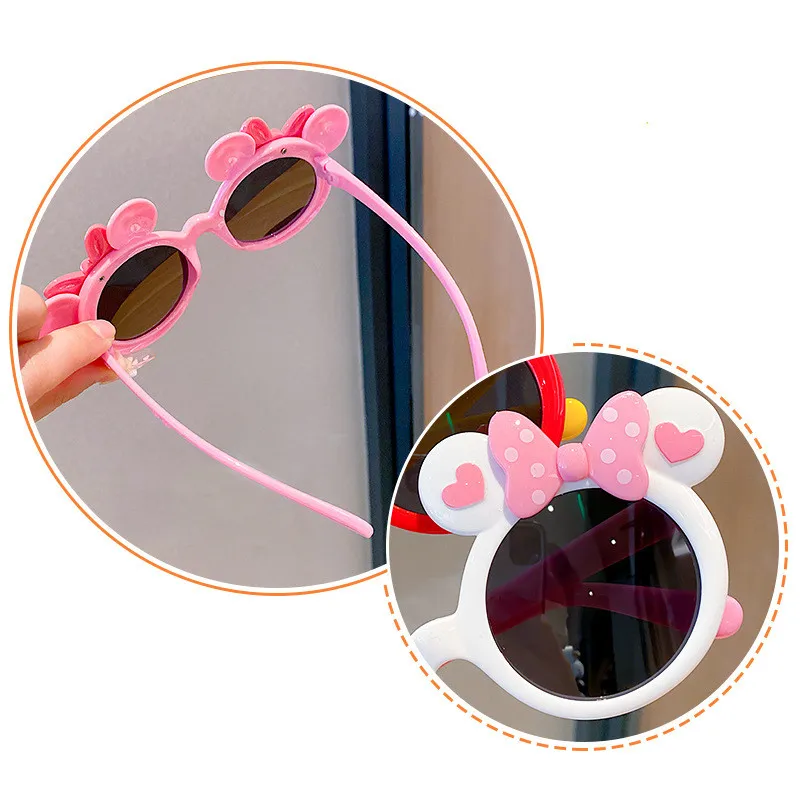 New Disney Anime Bow Mickey Mouse Sunglasses Kawaii Minnie Glasses  Children's Summer Sunshades Boys and Girls' Photography props