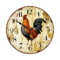 Kitchen Wall Clock Rustic Rooster Silent Non Ticking Wall Clock Quartz Battery Operated Round Wall Clock