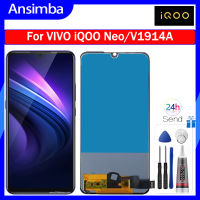 Ansimba จอ OLED สำหรับ Vivo IQOO Neo V1914A สัมผัสหน้าจอ LCD หน้าจอดิจิตอลชิ้นส่วนหน้าจอสแกนลายนิ้วมือสำหรับ Vivo IQOO V1914A LCD