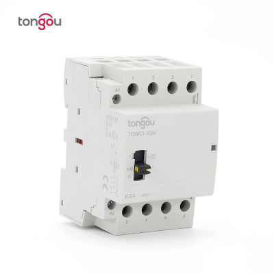 4P 63A 4NO 220V230V 5060HZ Din Rail ในครัวเรือน AC Modular Contactor พร้อมสวิตช์ควบคุมด้วยตนเอง TONGOU