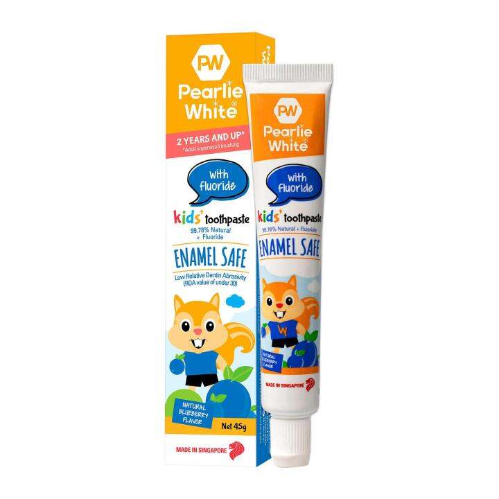 Pearlie White Enamel Safe Kids Blueberry Toothpaste 45g (With Fluoride