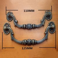 Antique European Simple Wooden Wine Gift Box Furniture Handle KnobsZinc Alloy Flower HandlesBronze Tone6Sets